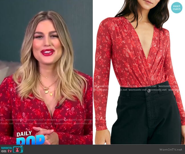 Print Long Sleeve Bodysuit by Free People worn by Carissa Loethen Culiner on E! News