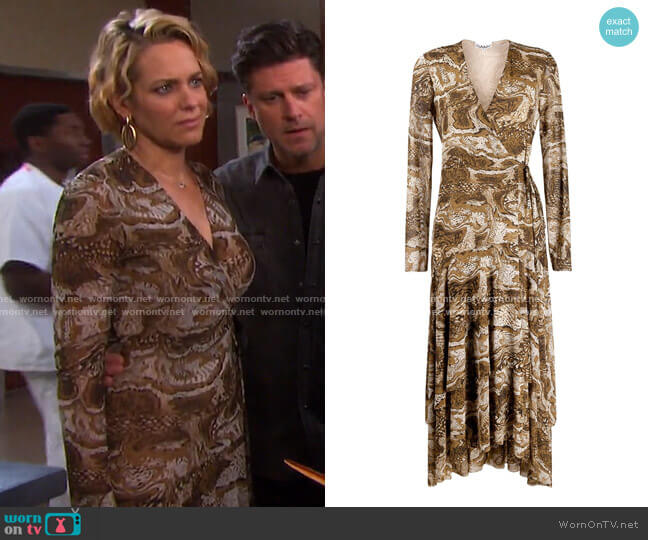 V-Neck Snakeskin Print Dress by Ganni worn by Nicole Walker (Arianne Zucker) on Days of our Lives