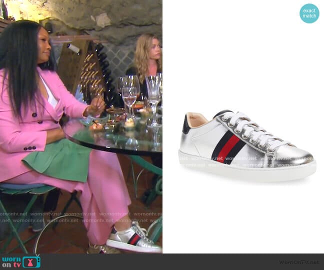 New Ace Metallic Low Top Sneaker by Gucci worn by Garcelle Beauvais on The Real Housewives of Beverly Hills