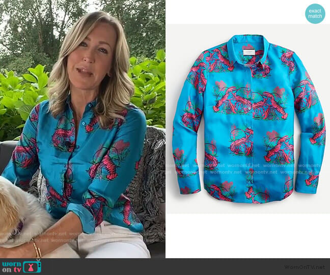 Collection Silk Twill Shirt in Lobster Print by J. Crew worn by Lara Spencer on Good Morning America
