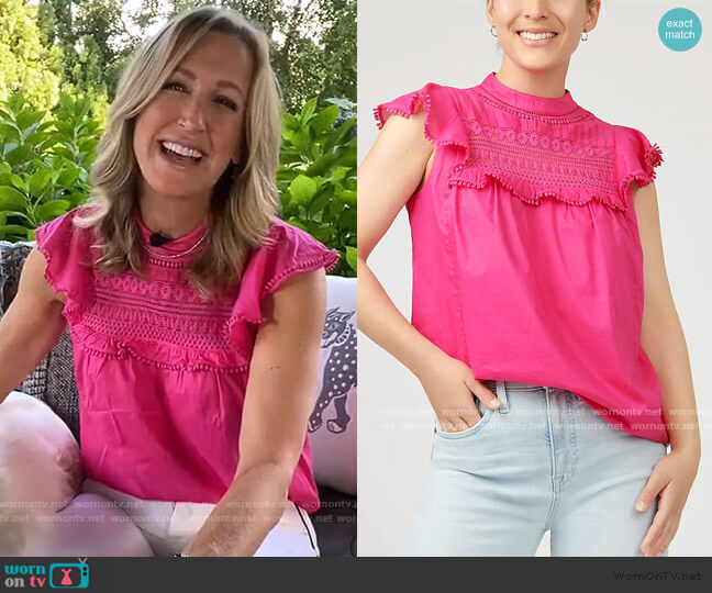Flutter-Sleeve Crocheted Lace Top by J. Crew worn by Lara Spencer  on Good Morning America