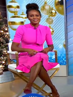 Janai's pink tie neck dress on Good Morning America