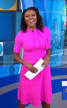 Janai’s pink tie neck dress on Good Morning America