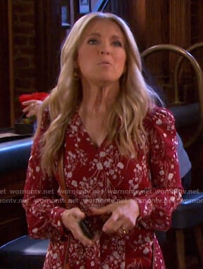 Jennifer’s red floral wrap dress on Days of our Lives