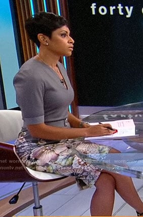 Jericka's grey floral belted dress on CBS Mornings