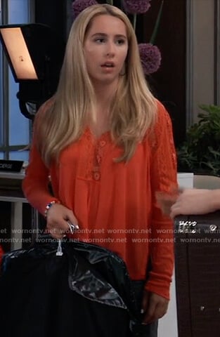 Josslyn’s red lace trim top on General Hospital