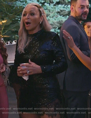 Karen’s black sequin mini dress on The Real Housewives of Potomac