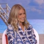 Kelly’s blue fan print blouse on Live with Kelly and Ryan