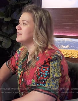 Kelly’s red mixed print shirt on The Kelly Clarkson Show