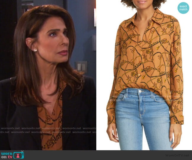 Nina Chain Print Silk Blouse by L'Agence worn by Hope Williams (Kristian Alfonso) on Days of our Lives