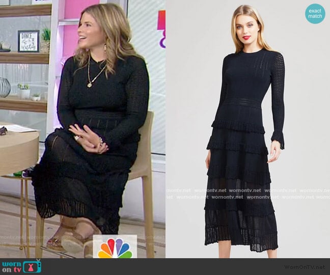 Ruffle Detail Knit Midi Dress by Lela Rose worn by Jenna Bush Hager on Today