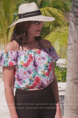 Luann's floral off shoulder top on The Real Housewives of New York City