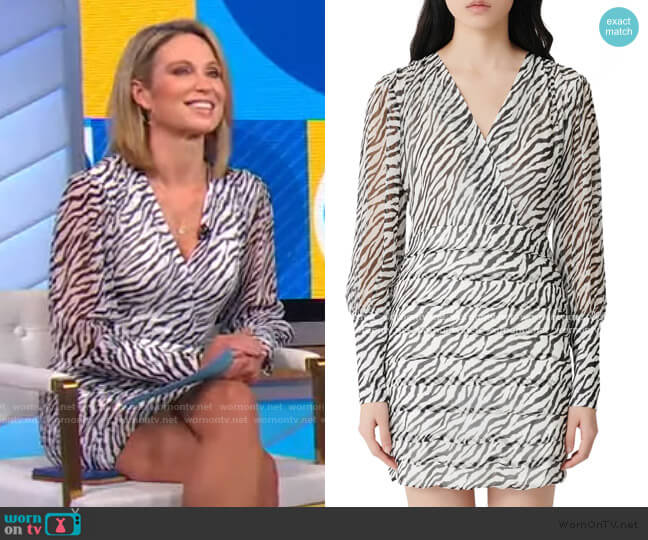 Ribane Zebra Print Long Sleeve Minidress by Maje worn by Amy Robach on Good Morning America