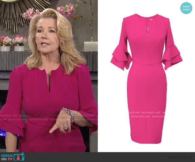 Susan Dress Pink Crepe by by Mellaris worn by Nikki Reed Newman (Melody Thomas-Scott) on The Young and the Restless