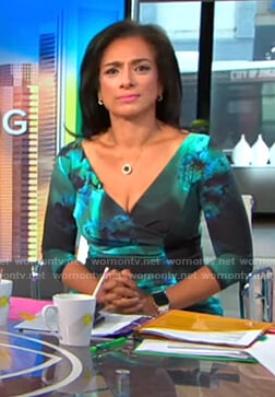 Michelle’s green floral gathered side dress on CBS Mornings