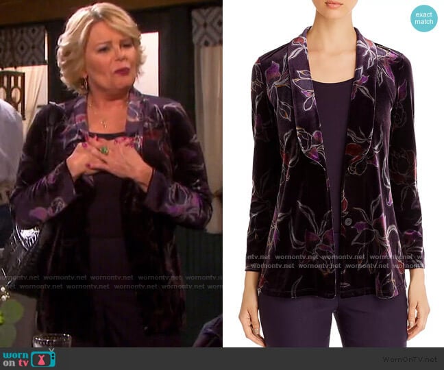 Floral-Print Velvet Jacket by Nic and Zoe worn by Bonnie Lockhart (Judi Evans) on Days of our Lives