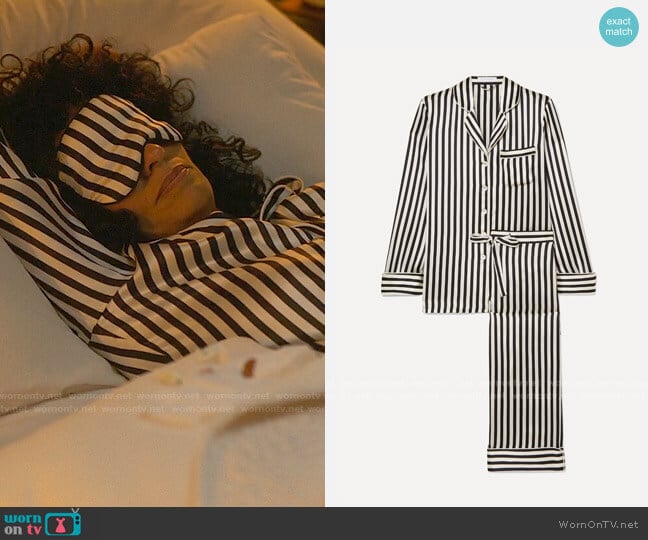 Olivia von Halle Lila Striped Pajamas worn by Grace Davis (Tracee Ellis Ross) on The High Note