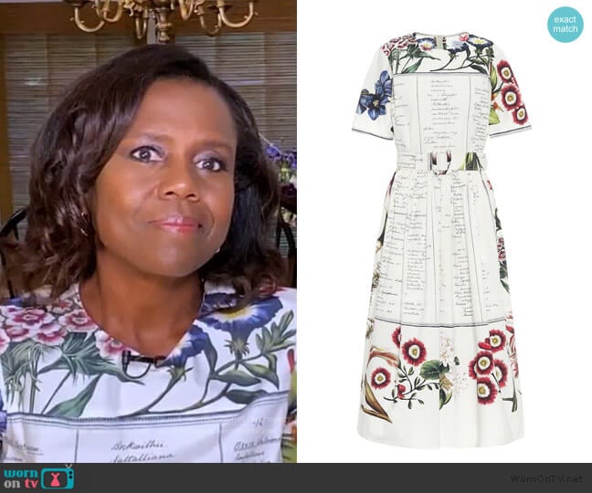 Floral Script Print Dress by Oscar de la Renta worn by Deborah Roberts on Good Morning America