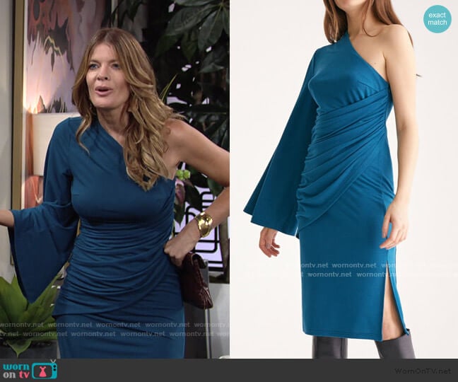 Draped One Shoulder Dress With Ruched Waist & Side Split by Paisie worn by Phyllis Summers (Michelle Stafford) on The Young and the Restless