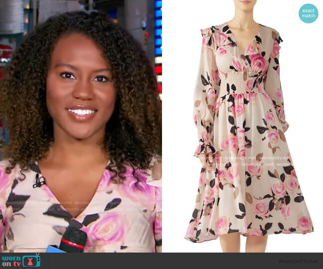 WornOnTV: Janai’s beige floral ruffle dress on Good Morning America ...