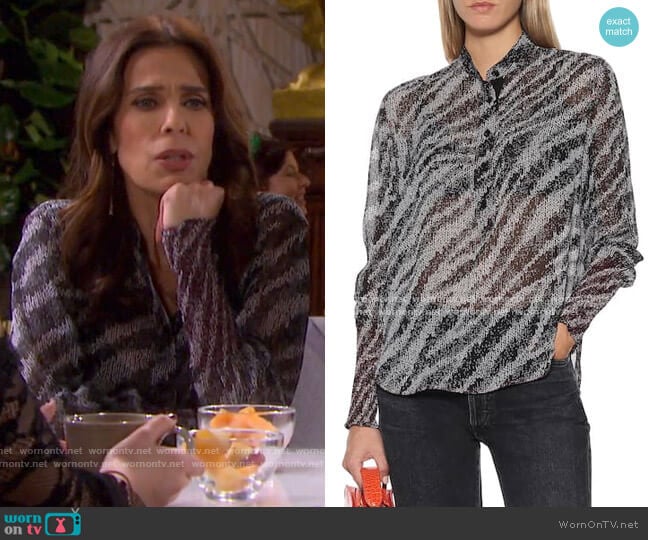 Maris Zebra-Print Blouse by Rag & Bone worn by Hope Williams (Kristian Alfonso) on Days of our Lives