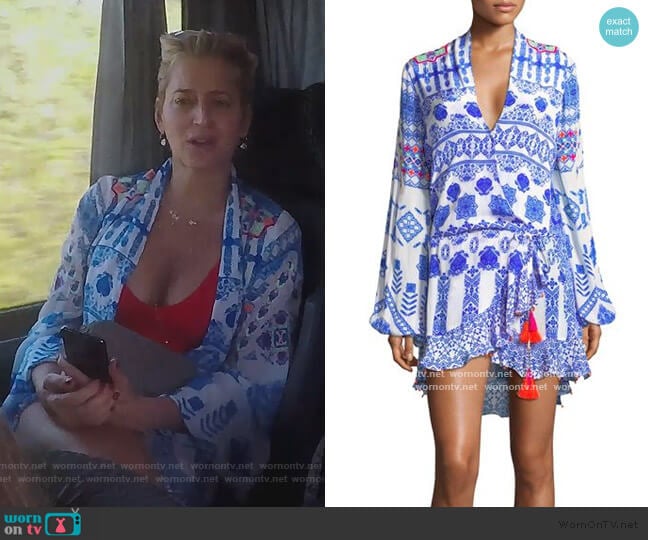 Printed V-neck Tassel dress by Rococo Sand worn by Dorinda Medley on The Real Housewives of New York City