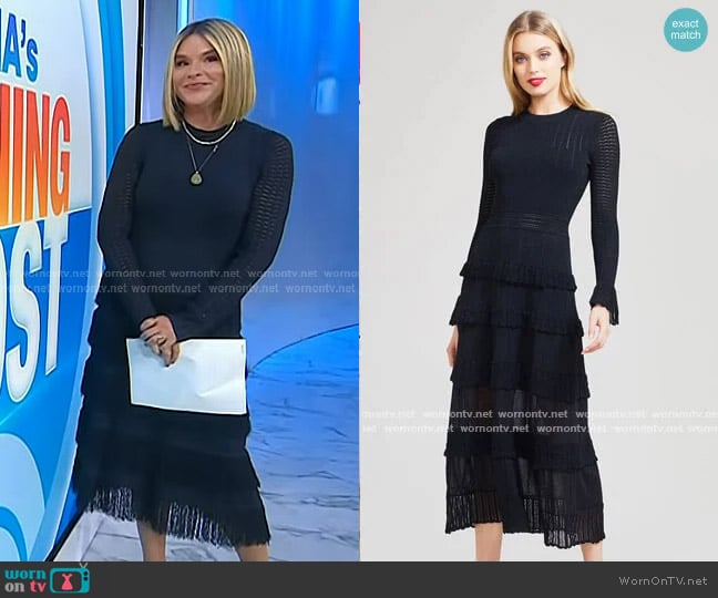 Ruffle Detail Knit Midi Dress by Lela Rose worn by Jenna Bush Hager on Today