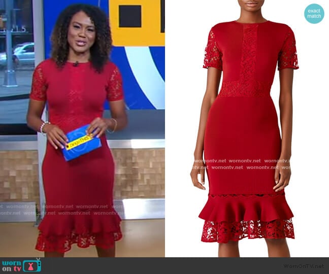 WornOnTV: Janai’s red lace ruffle hem dress on Good Morning America ...