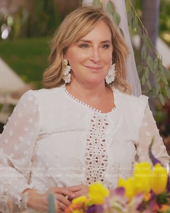 Sonja's white lace trim dress on The Real Housewives of New York City