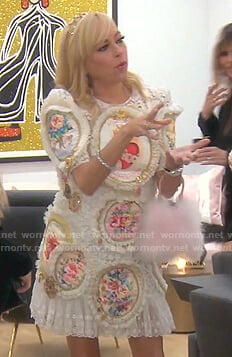 Sutton's white floral print lace dress on The Real Housewives of Beverly Hills