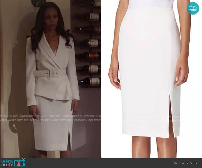 Front-Slit Crepe Pencil Skirt by Tahari ASL worn by Amanda Sinclair (Mishael Morgan) on The Young and the Restless