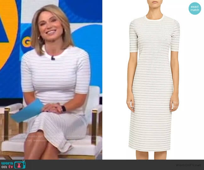 Ribbed Stretch Knit Striped Midi Dress by Theory worn by Amy Robach on Good Morning America