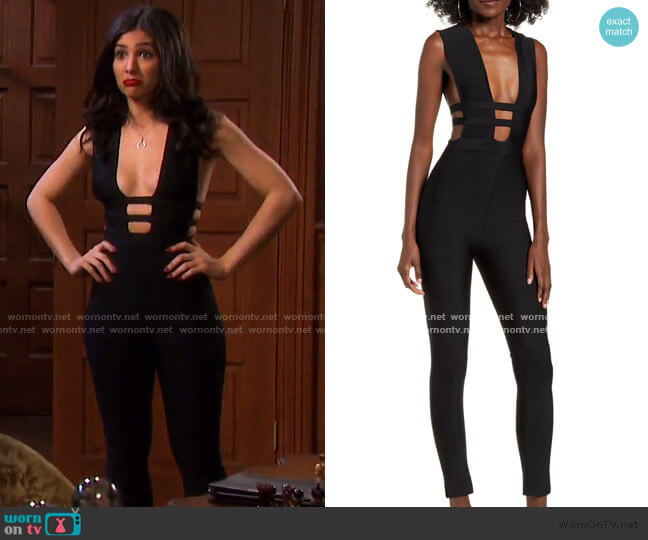 Marilyn Cutout Jumpsuit by Tiger Mist worn by Gabi Hernandez (Camila Banus) on Days of our Lives