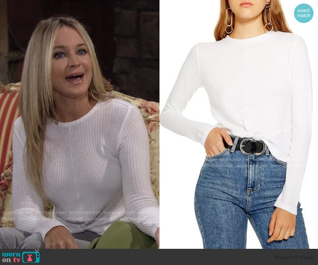 WornOnTV: Sharon’s white twist hem waffle top on The Young and the ...