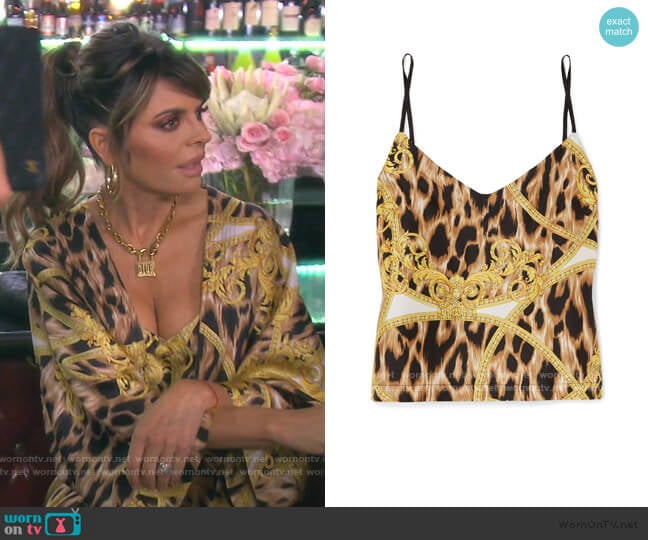 Cropped Printed Silk-Twill Camisole by Versace worn by Lisa Rinna on The Real Housewives of Beverly Hills