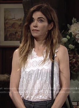 Victoria's white sleeveless lace top on The Young and the Restless