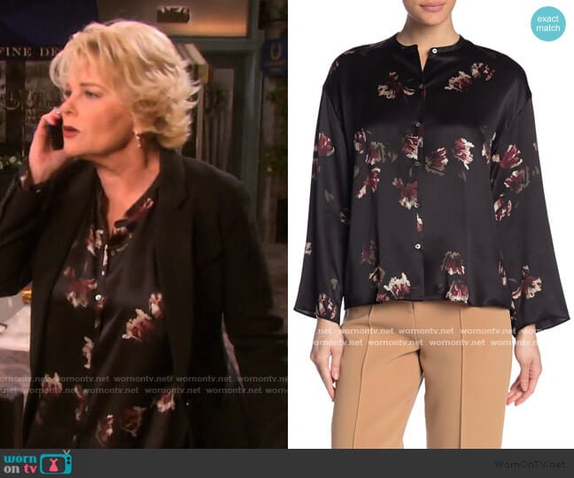 Tulip Print Long Sleeve Silk Blouse by Vince worn by Bonnie Lockhart (Judi Evans) on Days of our Lives