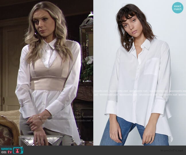 WornOnTV: Abby’s white asymmetric shirt and cropped satin top on The ...