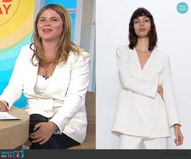 Lapelless Double Breasted Blazer by Zara worn by Jenna Bush Hager on Today