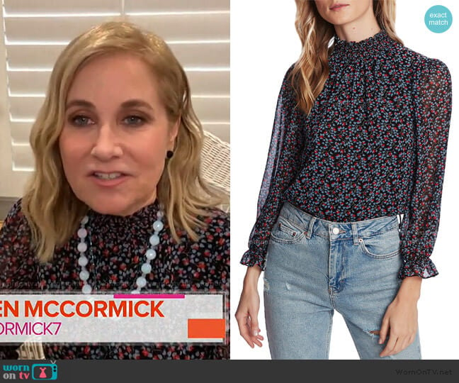 Floral Smocked Mock Neck Blouse by 1.State worn by Maureen McCormick on Today