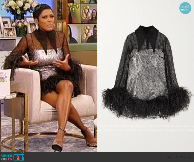 Michelle feather-trimmed lace and sequin-embellished satin mini dress 16 Arlington worn by Tamron Hall  on Tamron Hall Show