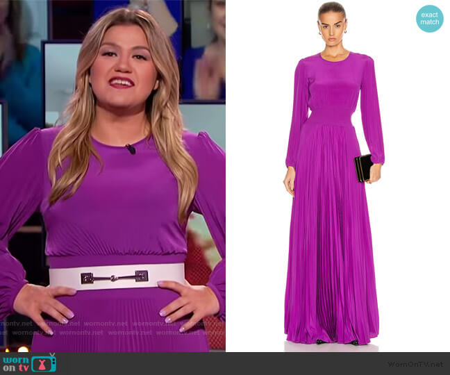WornOnTV: Kelly’s purple pleated maxi dress on The Kelly Clarkson Show ...