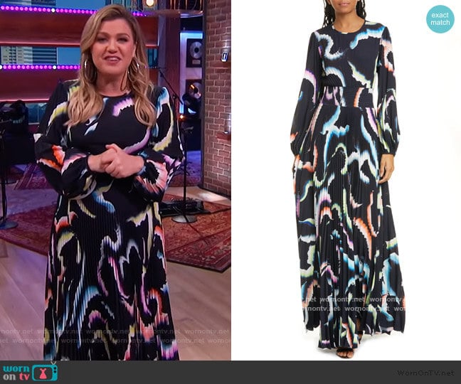 Leah Pleated Long Sleeve Maxi Dress by ALC worn by Kelly Clarkson on The Kelly Clarkson Show