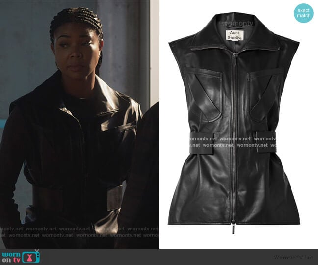 Lorique leather vest by Acne Studios worn by Sydney Burnett (Gabrielle Union) on LA's Finest