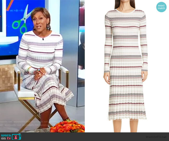 Stripe Long Sleeve Silk & Cashmere Midi Sweater Dress by Adam Lippes worn by Robin Roberts on Good Morning America