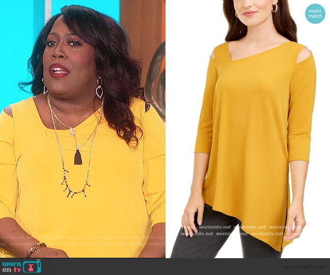 Cold-Shoulder Asymmetrical Top by Alfani worn by Sheryl Underwood on The Talk