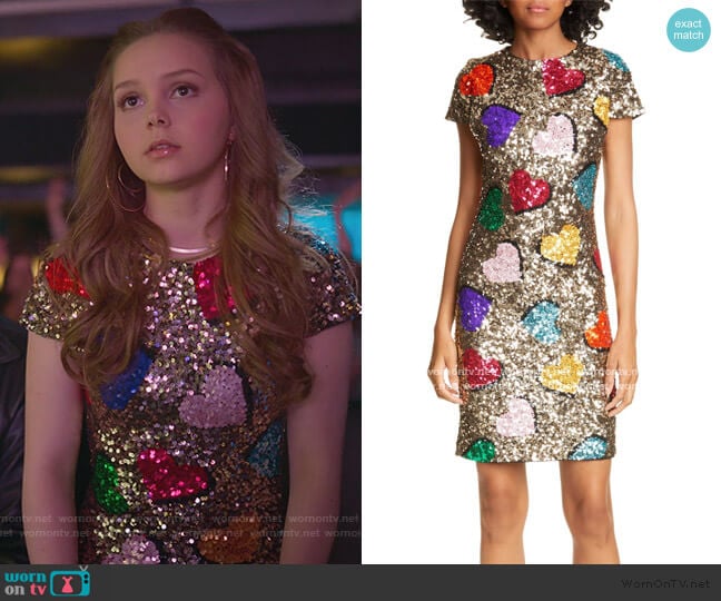 Nat Heart Sequin Minidress by Alice + Olivia worn by Carrie (Savannah Lee May) on Julie and the Phantoms