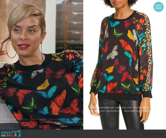 Calvin Mixed Print Raglan Sleeve Sweatshirt by Alice + Olivia worn by Robyn Dixon on The Real Housewives of Potomac