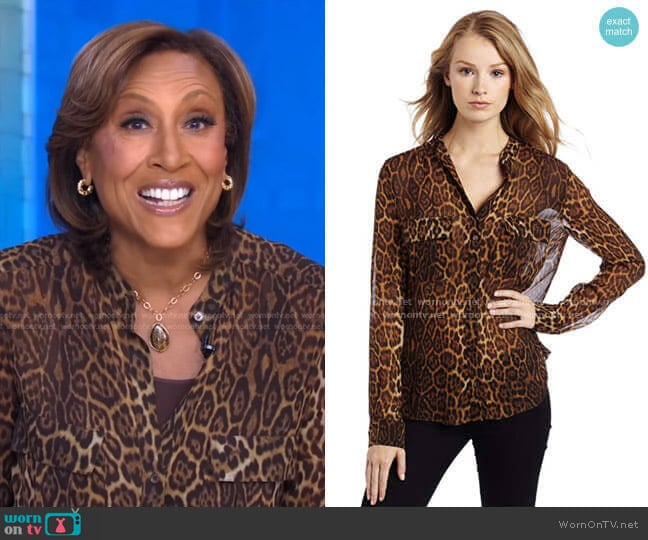 Anderson Leopard Blouse With Cargo Pockets by Bcbgmaxazria worn by Robin Roberts on Good Morning America