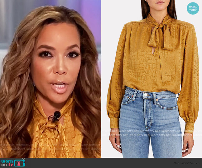 WornOnTV: Sunny’s gold jacquard tie neck blouse on The View | Sunny ...